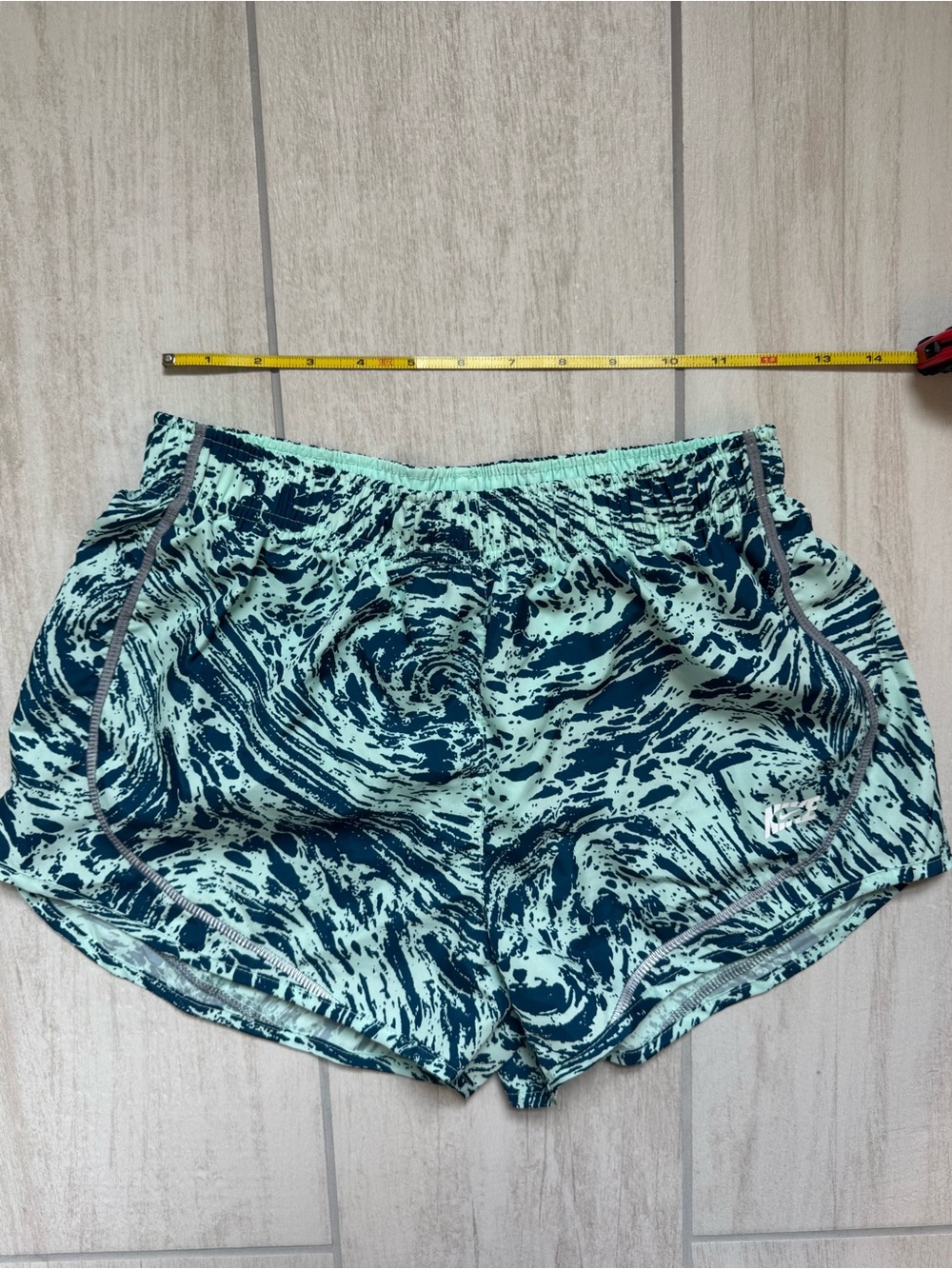 Nike Women's Mint and Navy Wave-Print Athletic Shorts